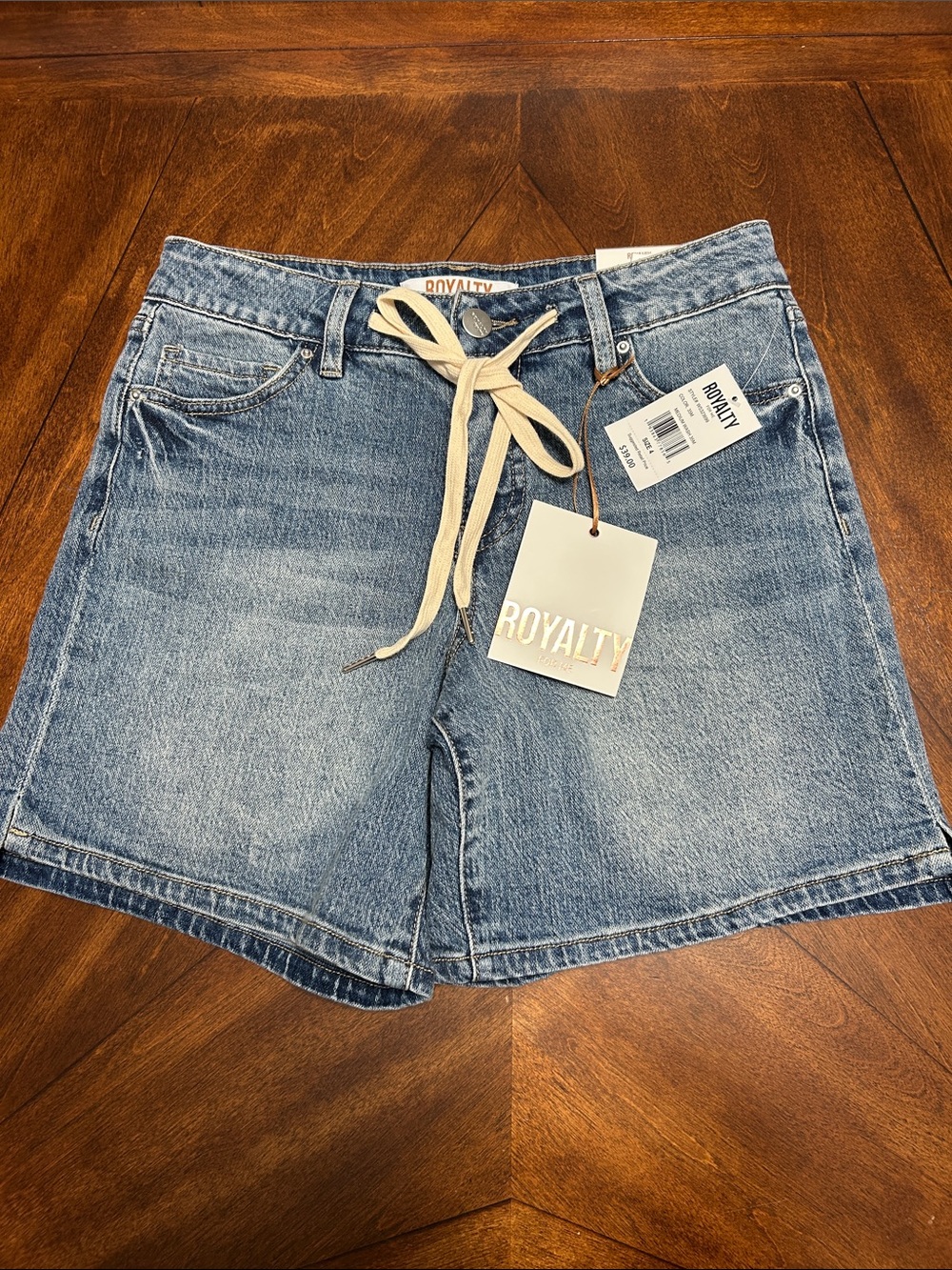 Royalty For Me Faded Light Blue Denim Drawstring Shorts